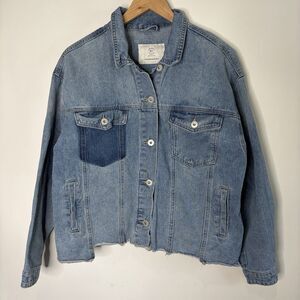 91 Cotton On Denim Jean Trucker Jacket Distressed Light Wash Women Size 10